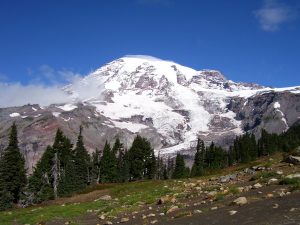 Snow-covered Mount Rainier during winter season
